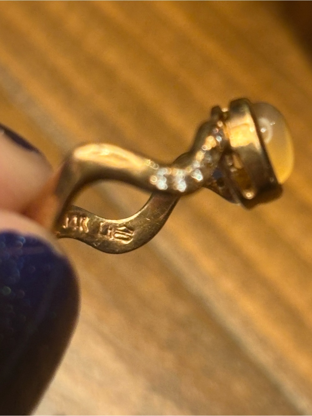 14k Gold Pink Drop Ring with diamond chips - Picture 2 of 9